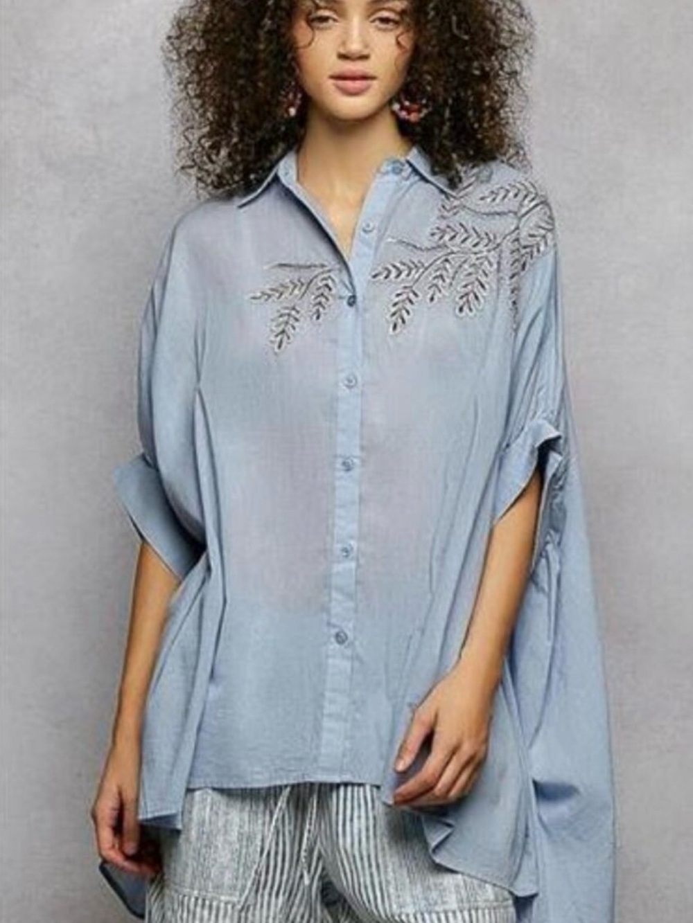 POL Light Blue Embroidered Button-Down Shirt Brand New Without Tags
